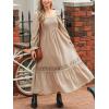 CUPSHE Womens Fall Dresses 2025 Square Neck Smocked Long Sleeve Ruffled Lace Long Formal A Line Maxi Wedding Guest Dress(Beige)