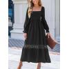 CUPSHE Womens Fall Dresses 2025 Square Neck Smocked Long Sleeve Ruffled Lace Long Formal A Line Maxi Wedding Guest Dress(Black)