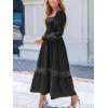 CUPSHE Womens Fall Dresses 2025 Square Neck Smocked Long Sleeve Ruffled Lace Long Formal A Line Maxi Wedding Guest Dress(Black)