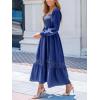 CUPSHE Womens Fall Dresses 2025 Square Neck Smocked Long Sleeve Ruffled Lace Long Formal A Line Maxi Wedding Guest Dress(Navy Blue)