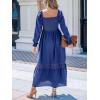 CUPSHE Womens Fall Dresses 2025 Square Neck Smocked Long Sleeve Ruffled Lace Long Formal A Line Maxi Wedding Guest Dress(Navy Blue)