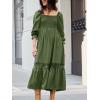 CUPSHE Womens Fall Dresses 2025 Square Neck Smocked Long Sleeve Ruffled Lace Long Formal A Line Maxi Wedding Guest Dress(Olive Green)