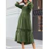 CUPSHE Womens Fall Dresses 2025 Square Neck Smocked Long Sleeve Ruffled Lace Long Formal A Line Maxi Wedding Guest Dress(Olive Green)