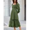 CUPSHE Womens Fall Dresses 2025 Square Neck Smocked Long Sleeve Ruffled Lace Long Formal A Line Maxi Wedding Guest Dress(Olive Green)