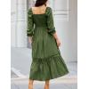 CUPSHE Womens Fall Dresses 2025 Square Neck Smocked Long Sleeve Ruffled Lace Long Formal A Line Maxi Wedding Guest Dress(Olive Green)
