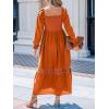 CUPSHE Womens Fall Dresses 2025 Square Neck Smocked Long Sleeve Ruffled Lace Long Formal A Line Maxi Wedding Guest Dress(Orange)