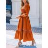 CUPSHE Womens Fall Dresses 2025 Square Neck Smocked Long Sleeve Ruffled Lace Long Formal A Line Maxi Wedding Guest Dress(Orange)