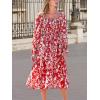CUPSHE Womens Fall Dresses 2025 Square Neck Smocked Long Sleeve Ruffled Lace Long Formal A Line Maxi Wedding Guest Dress(Red Floral)