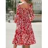 CUPSHE Womens Fall Dresses 2025 Square Neck Smocked Long Sleeve Ruffled Lace Long Formal A Line Maxi Wedding Guest Dress(Red Floral)