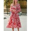 CUPSHE Womens Fall Dresses 2025 Square Neck Smocked Long Sleeve Ruffled Lace Long Formal A Line Maxi Wedding Guest Dress(Red Floral)