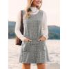 CUPSHE Women’s Fall Dresses Houndstooth Pinafore Dress Side Buttons Crewneck Plaid Overall Mini Dress with Pockets(Black)