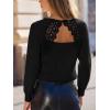 CUPSHE Women’s Fall Dresses Lace Open Back Long Sleeve V Neck Cut Out Backless Knit Top(Black)