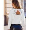 CUPSHE Women’s Fall Dresses Lace Open Back Long Sleeve V Neck Cut Out Backless Knit Top(White)
