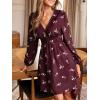 CUPSHE Women’s Fall Dresses Long Sleeve Floral High Waist A Line Casual Work Office Flowy Short Date Spring Dress(Burgundy Floral)