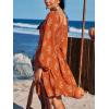 CUPSHE Women’s Fall Dresses Long Sleeve Scoop Neck Casual Drawstring Floral High Waist Elegant Party Mini Dress(Burnt Orange)