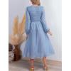 CUPSHE Women’s Fall Dresses Long Sleeves Square Neck Striped Casual Outfits Smocked A Line Ruffled Flowy Midi Formal Dress(Blue)