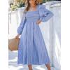 CUPSHE Women’s Fall Dresses Long Sleeves Square Neck Striped Casual Outfits Smocked A Line Ruffled Flowy Midi Formal Dress(Blue Ruffled)