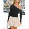 CUPSHE Women’s Fall Dresses One Shoulder Contrasting Knit Ruffle Long Sleeve A Line Mini Dress(Black)