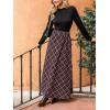 CUPSHE Women’s Fall Dresses Plaid Long Sleeves Round Neck Casual Outfits A Line Maxi Dress(Black)