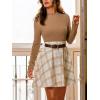 CUPSHE Women’s Fall Dresses Plaid Mock Neck Long Sleeves Casual Outfits A Line Mini Dress(Khaki)