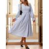 CUPSHE Women’s Fall Dresses Striped V Neck Long Sleeve Elastic Somked Swing Maxi Dress(Blue)