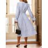 CUPSHE Women’s Fall Dresses Striped V Neck Long Sleeve Elastic Somked Swing Maxi Dress(Blue)