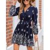 CUPSHE Women’s Fall Dresses V Neck Long Sleeve Floral Print Belted Tie Front Casual A Line Mini Dress(Navy)