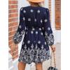 CUPSHE Women’s Fall Dresses V Neck Long Sleeve Floral Print Belted Tie Front Casual A Line Mini Dress(Navy)