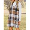 CUPSHE Women’s Fall Dresses V Neck Plaid Sleeveless Wide Straps Casual Button Pinafore Overall Mini Dress with Pockets(Khaki Plaid)