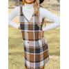 CUPSHE Women’s Fall Dresses V Neck Plaid Sleeveless Wide Straps Casual Button Pinafore Overall Mini Dress with Pockets(Khaki Plaid)