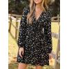 CUPSHE Women’s Fall Dresses Wild Abstract Plunging V Neck Long Sleeve Elastic Waist Casual Mini Dress(Black)