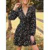 CUPSHE Women’s Fall Dresses Wild Abstract Plunging V Neck Long Sleeve Elastic Waist Casual Mini Dress(Black)
