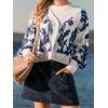 CUPSHE Women’s Fall Floral Cardigan Sweaters Long Sleeve Open Front Button Down Knit V Neck Sweater Coat Outwear(Blue)