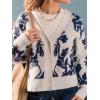 CUPSHE Women’s Fall Floral Cardigan Sweaters Long Sleeve Open Front Button Down Knit V Neck Sweater Coat Outwear(Blue)