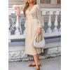 CUPSHE Women’s Fall Knit Sweater Dress Long Sleeve Flowy Midi Dress V Neck Wrap Lace Knitted Long Dress(Beige)