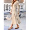 CUPSHE Women’s Fall Knit Sweater Dress Long Sleeve Flowy Midi Dress V Neck Wrap Lace Knitted Long Dress(Beige)