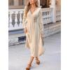 CUPSHE Women’s Fall Knit Sweater Dress Long Sleeve Flowy Midi Dress V Neck Wrap Lace Knitted Long Dress(Beige)