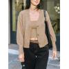 CUPSHE Women’s Fall Lightweight Cropped Cardigan V Neck Puff Long Sleeve Button Down Open Front Sweater(Khaki)