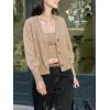 CUPSHE Women’s Fall Lightweight Cropped Cardigan V Neck Puff Long Sleeve Button Down Open Front Sweater(Khaki)