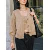 CUPSHE Women’s Fall Lightweight Cropped Cardigan V Neck Puff Long Sleeve Button Down Open Front Sweater(Khaki)
