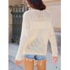CUPSHE Women’s Fall Lightweight Oversized Crew Neck Pullover Crochet Hollow Out Long Sleeve Sweater Top(Beige)