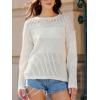 CUPSHE Women’s Fall Lightweight Oversized Crew Neck Pullover Crochet Hollow Out Long Sleeve Sweater Top(Beige)