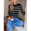 CUPSHE Women’s Fall Lightweight Sweaters Striped Crew Neck Long Sleeve Pullover Knitted Tops(Black & White)