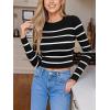 CUPSHE Women’s Fall Lightweight Sweaters Striped Crew Neck Long Sleeve Pullover Knitted Tops(Black & White)