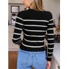 CUPSHE Women’s Fall Lightweight Sweaters Striped Crew Neck Long Sleeve Pullover Knitted Tops(Black & White)