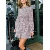 CUPSHE Womens Fall Plaid Dress Long Sleeve Smocked Mini Dress Mock Neck Flowy Babydoll Mini Dress(Brown White)