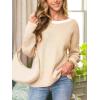 CUPSHE Women’s Fall Pullover Top Bow Ribbed Knit Crew Neck Long Sleeve Contrast Trim Sweater(Beige)