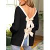 CUPSHE Women’s Fall Pullover Top Bow Ribbed Knit Crew Neck Long Sleeve Contrast Trim Sweater(Black)