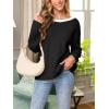 CUPSHE Women’s Fall Pullover Top Bow Ribbed Knit Crew Neck Long Sleeve Contrast Trim Sweater(Black)