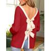 CUPSHE Women’s Fall Pullover Top Bow Ribbed Knit Crew Neck Long Sleeve Contrast Trim Sweater(Red)